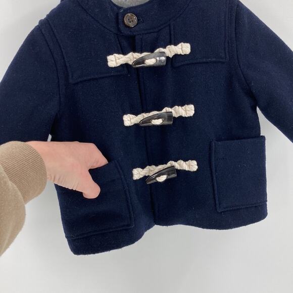 Baby GAP toggle wool blend hooded winter jacket navy pea coat size 3-6M - Picture 4 of 6